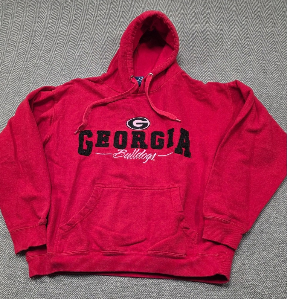 Old Varsity Brand Georgia Bulldogs‎ Red Hoodie Sweatshirt Mens Medium UGA NCAA
